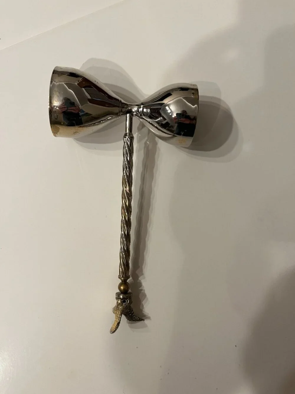 Vintage Silver Plated Handled Double Jigger Twisted Stem Crested Eagle Finial